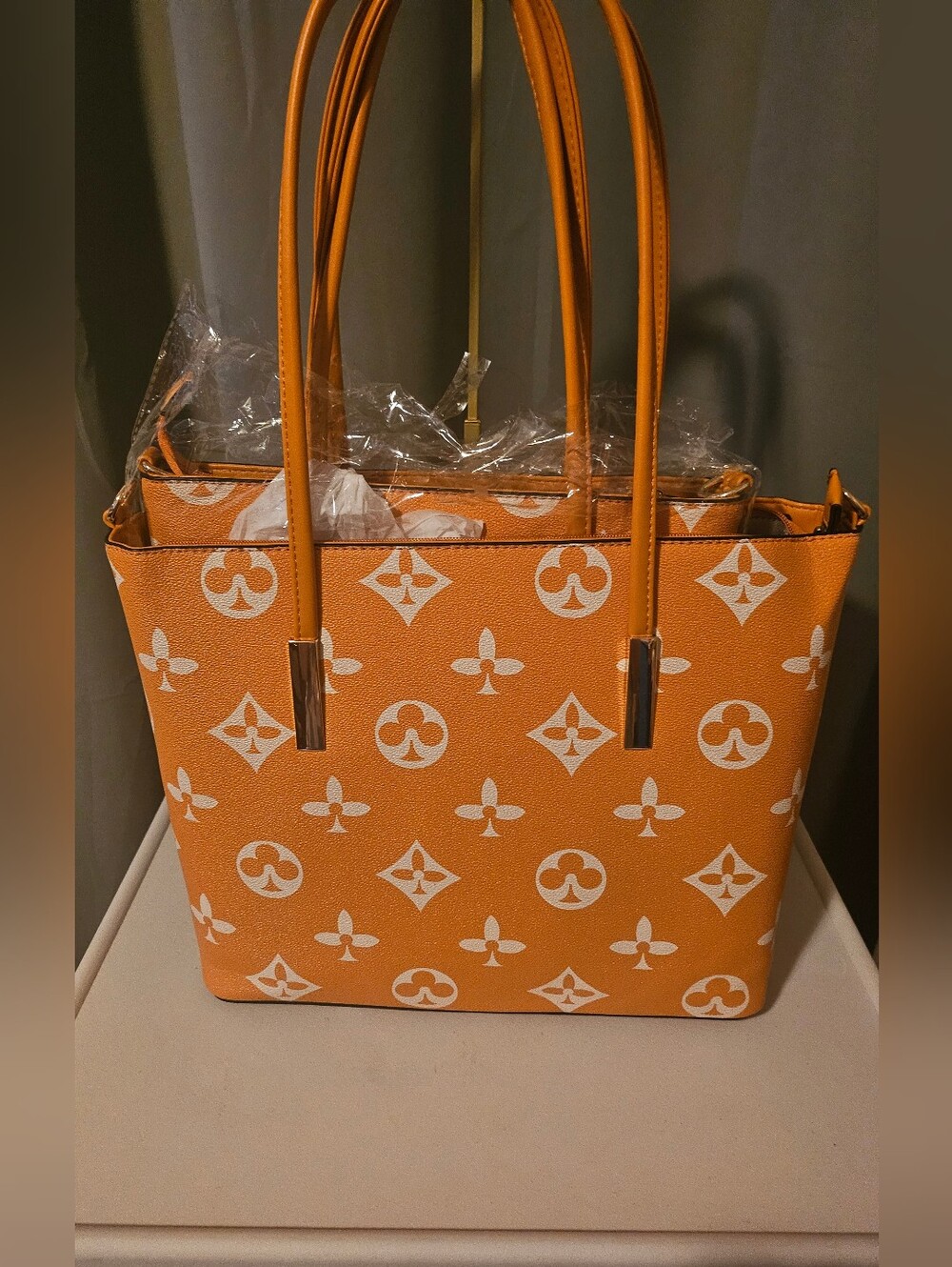 Orange Patterned Tote Bag 3 Piece